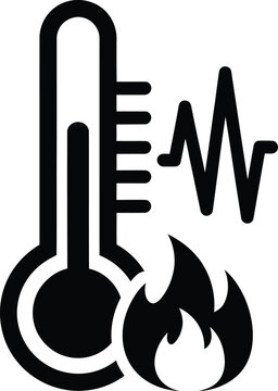 Thermometer measurement icon with fire flame and signal chart thermometer temperature measurement