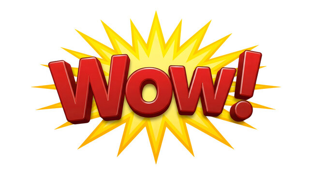 Red wow exclamation comic burst isolated on transparent background