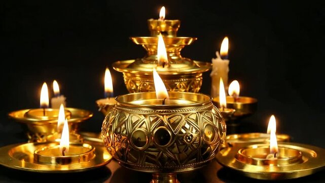 Diwali Festival Of Lights Gold Lamps.
