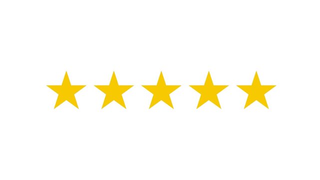 Rating five stars animation on transparent background.