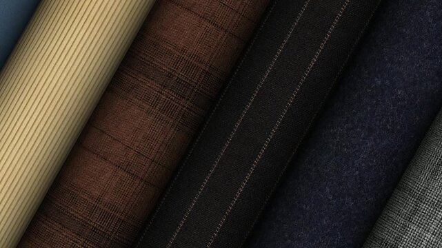 Elegant rolls of elite Italian fabric displaying sophisticated weave patterns refined textile surfaces and distinguished material quality
