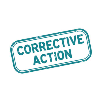 Corrective action stamp with distressed texture and transparent background