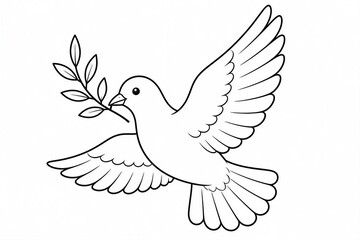 Fototapeta premium Dove carrying olive branch flying against white background