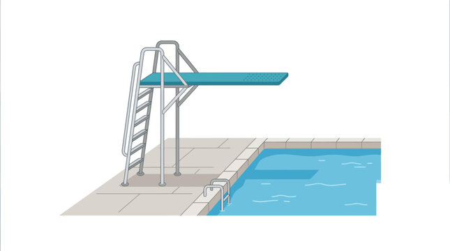 Swimming Pool Diving Board with Ladder and Water Surface Vector Illustration