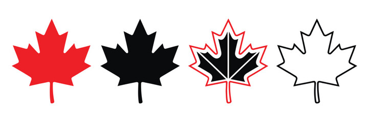 Fototapeta premium Maple Leaf Icons Featuring Natural Botanical Shapes for Seasonal, Environmental and Decorative Design Projects