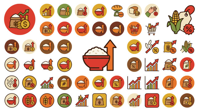 Vector Icons Food inflation and rising grain prices vector icon set. EPS Editable