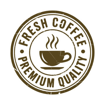 Coffee cup and text in a circular badge distressed vector illustration