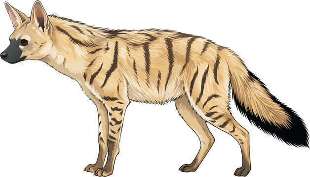 Aardwolf Isolated on White Background Realistic Vector Illustration