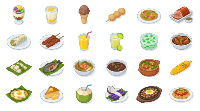 Vector Icons Isometric Filipino food and drink vector illustration set. EPS Editable