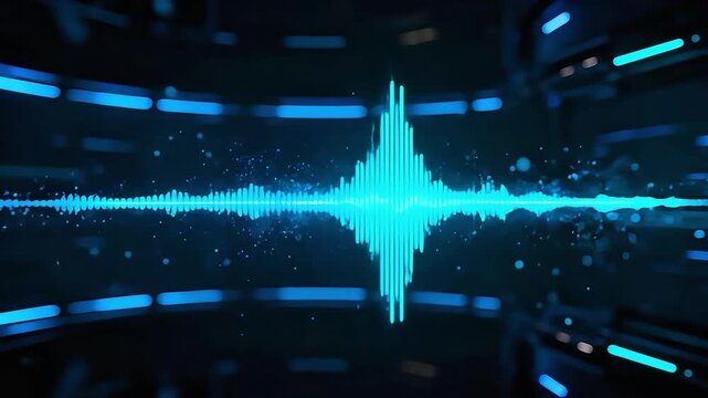 Abstract digital sound wave equalizer glowing with blue light in a futuristic background