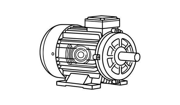 Industrial Electric Engine Outline Icon with Mechanical Motor Vector Design