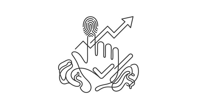 Biometric fingerprint identification with rising financial growth arrow.