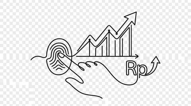 Biometric fingerprint scan with Rupiah currency and chart
