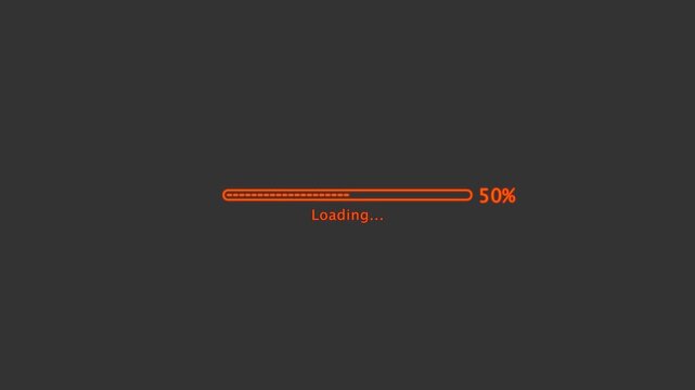 Animated progress bar from zero to hundred increasing percentage animation on black background. Bright loading bar. Loading animation- Footage loading icon suitable for download progress animation.