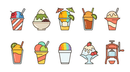 Fototapeta na wymiar Vector Icons Vector icons of shaved ice snow cones and summer desserts. EPS Editable
