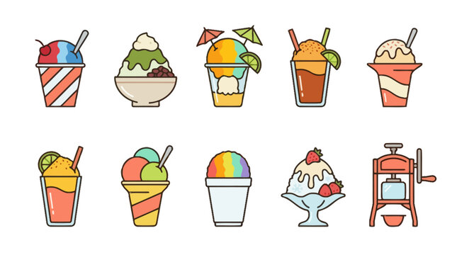 Vector Icons Vector icons of shaved ice snow cones and summer desserts. EPS Editable
