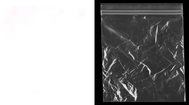 Transparent plastic zipper bag mockup, wrinkled polyethylene pouch texture, clear zip lock baggie for packaging design