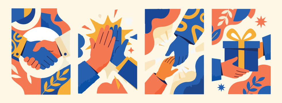 Happy team high-five, supportive human connection, successful cooperation concept, diverse group teamwork, positive professional energy, unity friendship illustration, bright corporate culture
high, f
