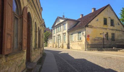 Fototapeta premium Historic Brick Buildings on Cobblestone Square