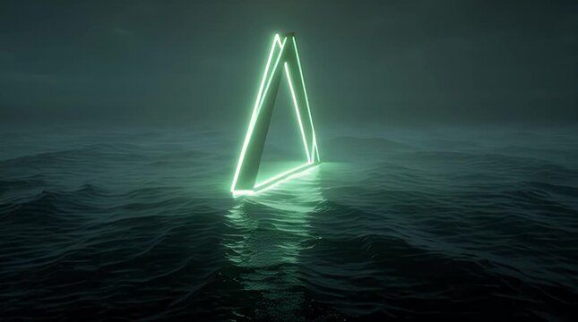 Neon Triangle Light Reflection on Water Surface