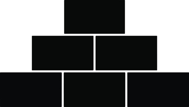 Abstract geometric pyramid shape formed by six black squares on a white background