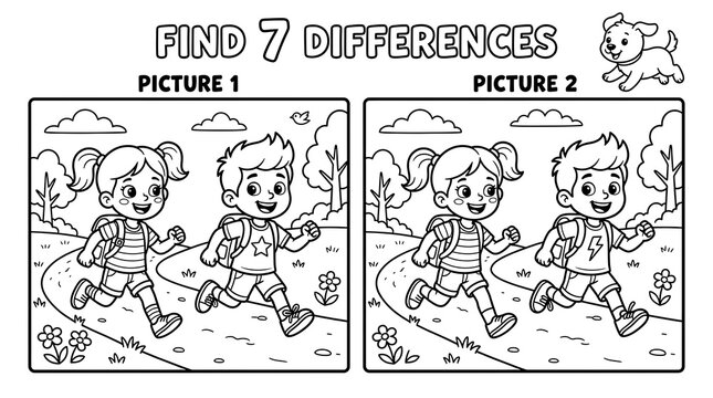 Find 7 Differences Game with Kids Running activity