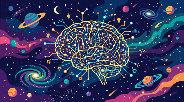 Vibrant illustration of a brain in space.