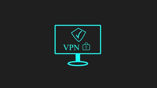 Vpn virtual private network with security shield and padlock on computer screen motion graphics animation, protecting data and ensuring safe browsing experience for users