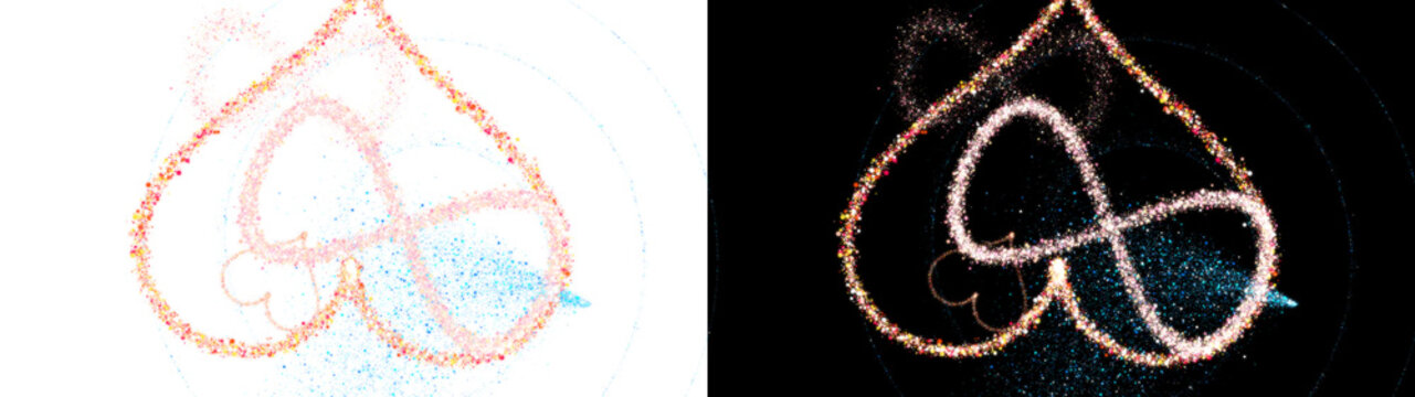 PNG image of Glowing infinity heart symbol with sparkling light particles, eternal love concept illustration, shimmering gold and blue cosmic heart shape isolated on Transparent Background