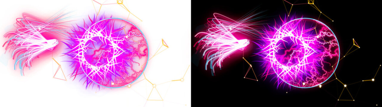 PNG image of Futuristic energy orb with glowing pink lightning, electric plasma sphere with light trails, vibrant neon magic spell effect for gaming isolated on Transparent Background