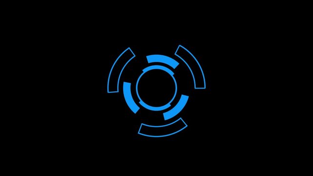 Dynamic futuristic loading spinner animation in blue on black background, technology abstract graphic element, digital interface countdown motion