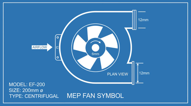 Centrifugal fan MEP symbol blueprint for HVAC systems