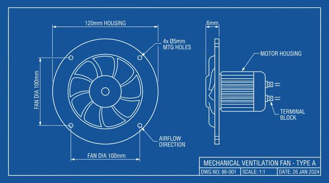 Mechanical Ventilation Fan Blueprint Technical Drawing