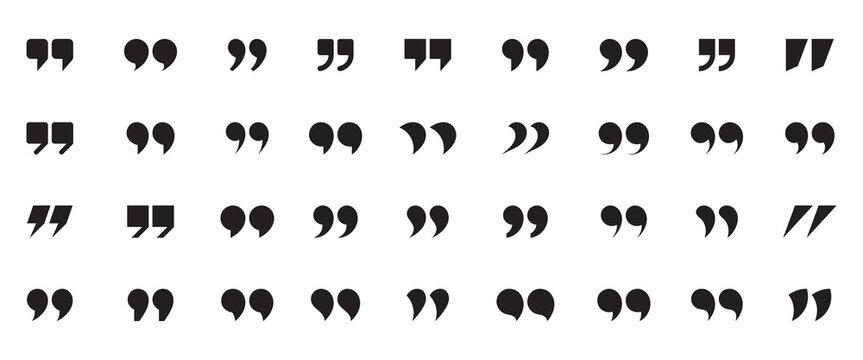 Quote icon vector illustration. Quotation mark sign and symbol. Set of inverted commas icons in black color. Set of quotation mark for quote, text, symmetry, speech bubble vector isolated on white