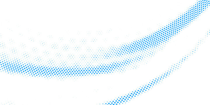 Modern white background with blue halftone dot grid texture. Elegant flowing wavy matrix pattern vector illustration for corporate identity or web backdrop.