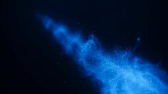 Blue plasma jet flame shooting in dark space.