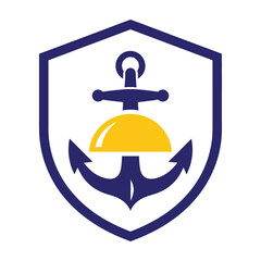 Navy anchor symbol on shield with yellow dome © AyatDesign