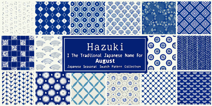 Japanese inspired floral ornament pattern collection in indigo and white