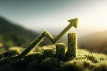 Obraz premium Green Upward Growth Chart Made of Grass Symbolizing Sustainable Finance and Environmental Business Success