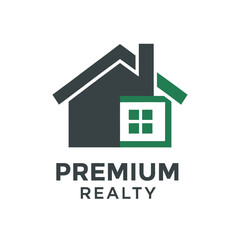 Fototapeta premium Minimalist house logo design with window element for premium real estate property agency.