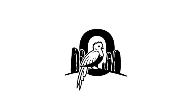 Silhouette of a parrot perched on a branch.