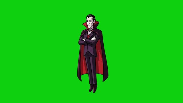 2D Flat Vector Seamless Loop Animation Halloween Vampire Dracula Floating Idle Green Screen