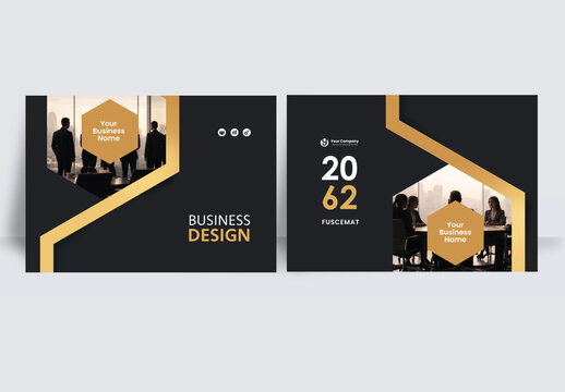 Luxury Modern Corporate Business brochure layout &ndash; Geometric Book Cover Landscape Template gold and black
