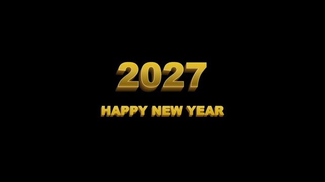 Happy New Year 2027 Golden 3D Text on Black. 4K Video
