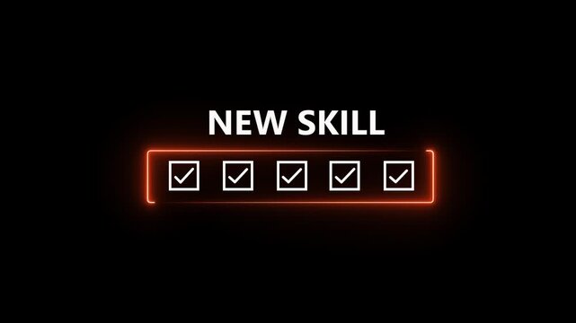 Learning New Skill Progress Concept with Check Mark Animation Isolated on Black Background of 4k Motion Graphic Animation Video....