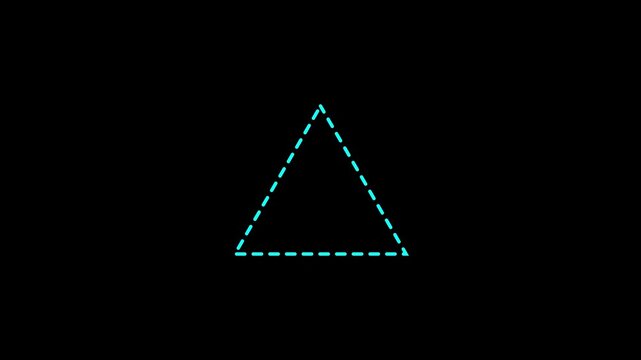 Cyan Dashed Equilateral Triangle on Light Black Background on 4k Motion Graphic Animation Concept...