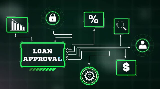 Loan approval verification layout mapping secure credit underwriting risk channels, top tier asset for mortgage lending application promo videos