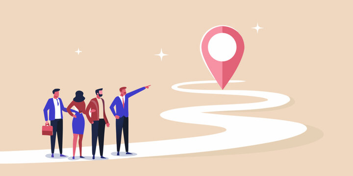 Diverse Business Team And Map Marker Flat Vector Illustration