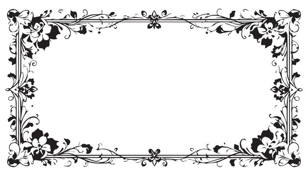 Frame features intricate black floral patterns and vine illustrations surrounding a central rectangular white area designed to provide ample copy space for professional graphic layout projects.