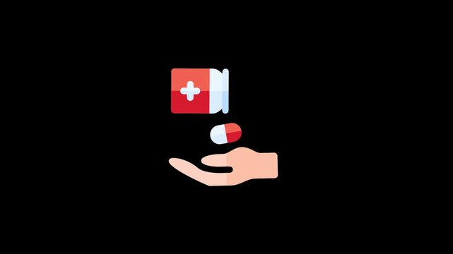 Medical pill bottle dispenses a small capsule into an open hand in this smooth animated motion graphic video footage clip